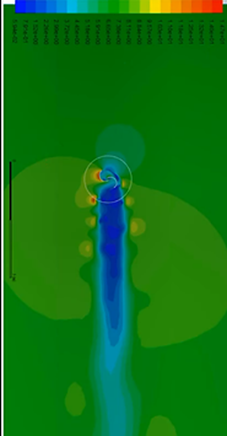 Downwind wake contour behind the turbine