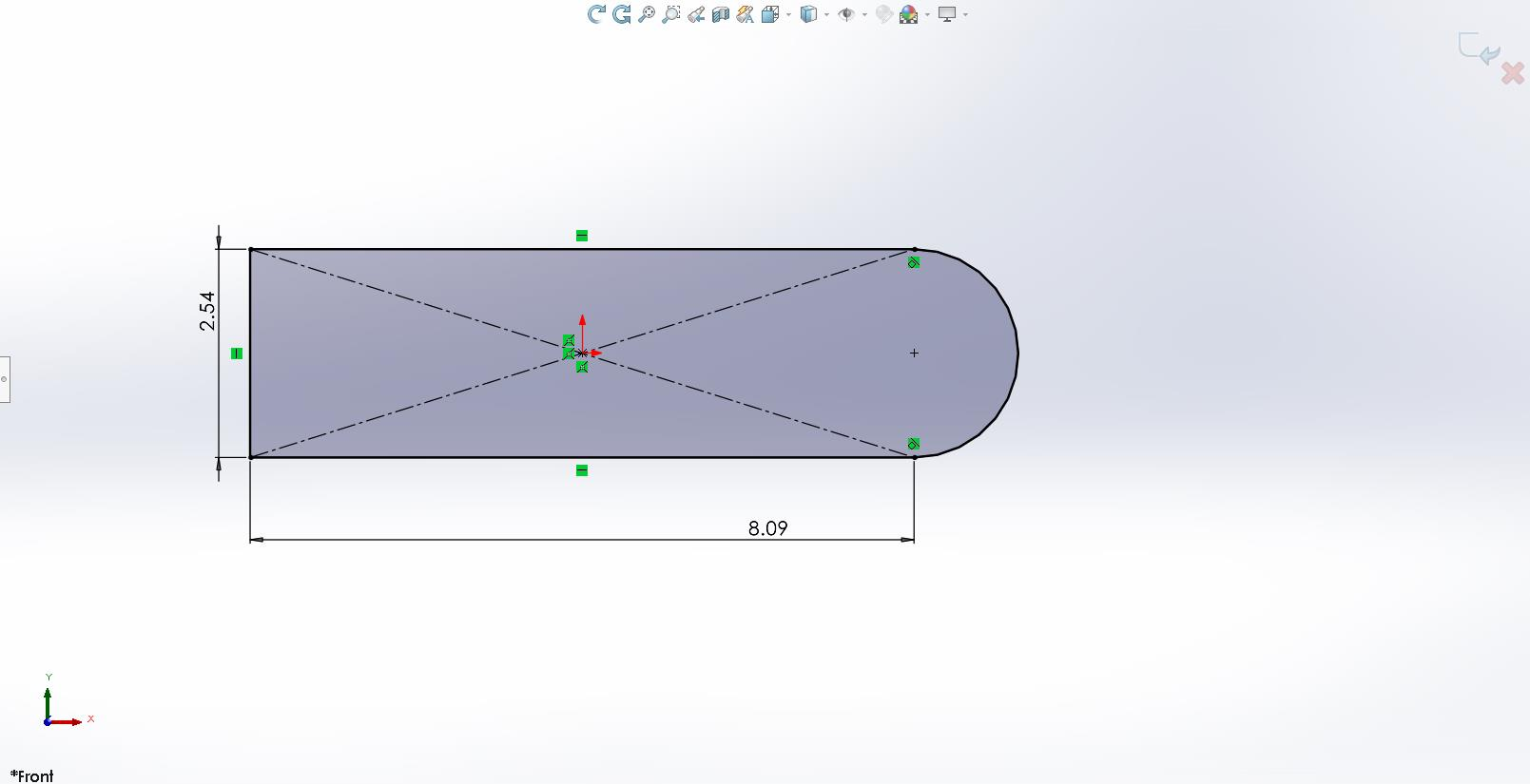 SolidWorks sketch of the tube cross-section