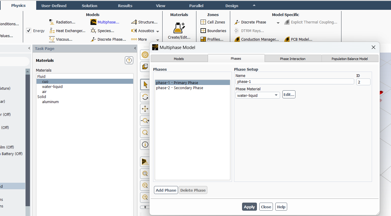 Fluent multiphase model setup